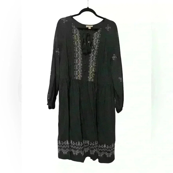 Knox Rose Embroidered Boho Peasant Dress Size 1X – Navy, Long Sleeve, Tie Front - Picture 1 of 4